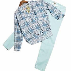 DONATE CAbi faux wrap windowpane print top EUC S ♡